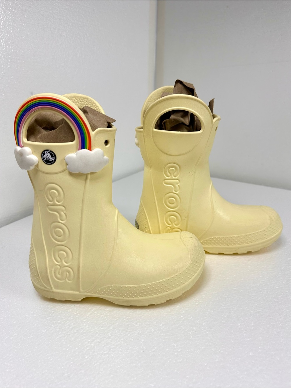 Crocs Kids Rainbow Cloud Yellow Rain Boots Size C12